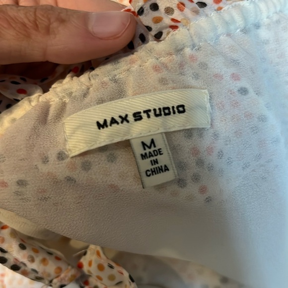 Max Studio Micro Dot Sleeveless Tie Neck Bubble Hem Blouse Size Medium - Picture 6 of 7